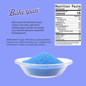 Bakerpan Blue Sanding Sugar For Baking & Cookie Decorating - 5 Ounce Edible Blue Sugar Sprinkles For Cookies, Cakes, Cocktails (
