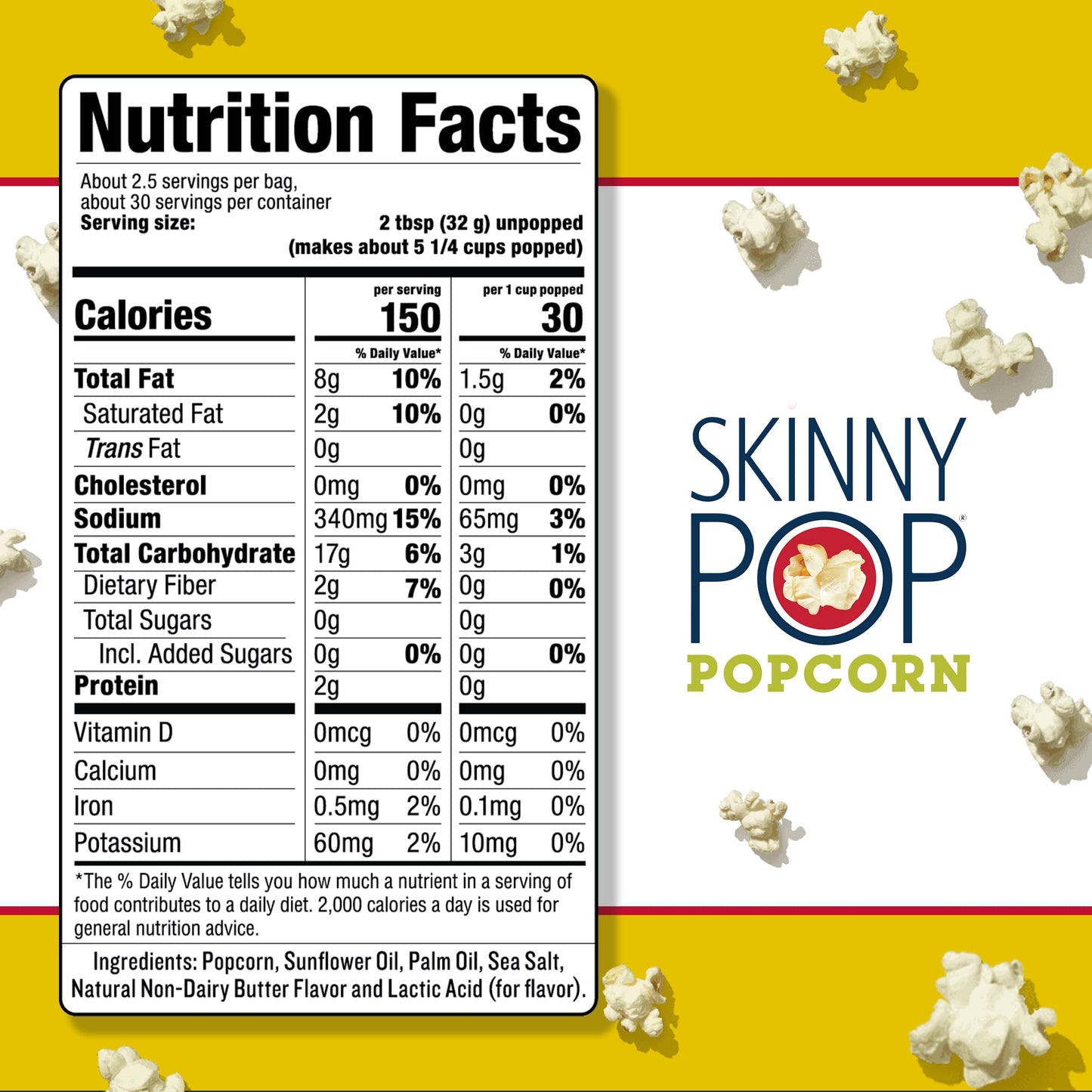 Skinnypop Butter Microwave Popcorn Bags, Healthy Snacks Microwavable Bags, 2.8 Oz, 12 Boxes (3 Bags Per Box), 36 Bags Total, Ski