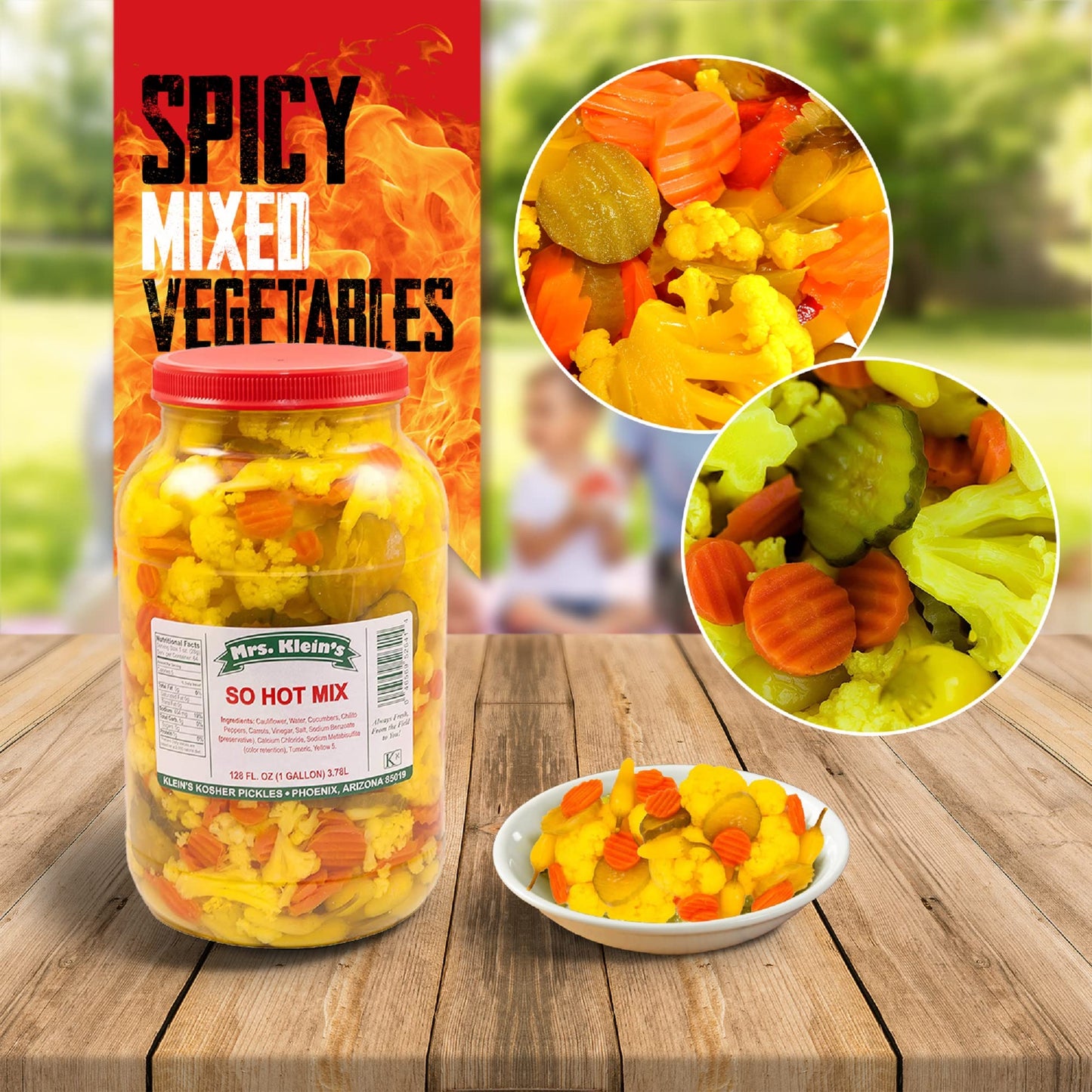 So Hot Mix-Spicy Pickled Cauliflower Florets Spicy Sliced Carrots Sliced Pickles And Yellow Hot Chilis A Vegan Snacks A Bulk 1 G