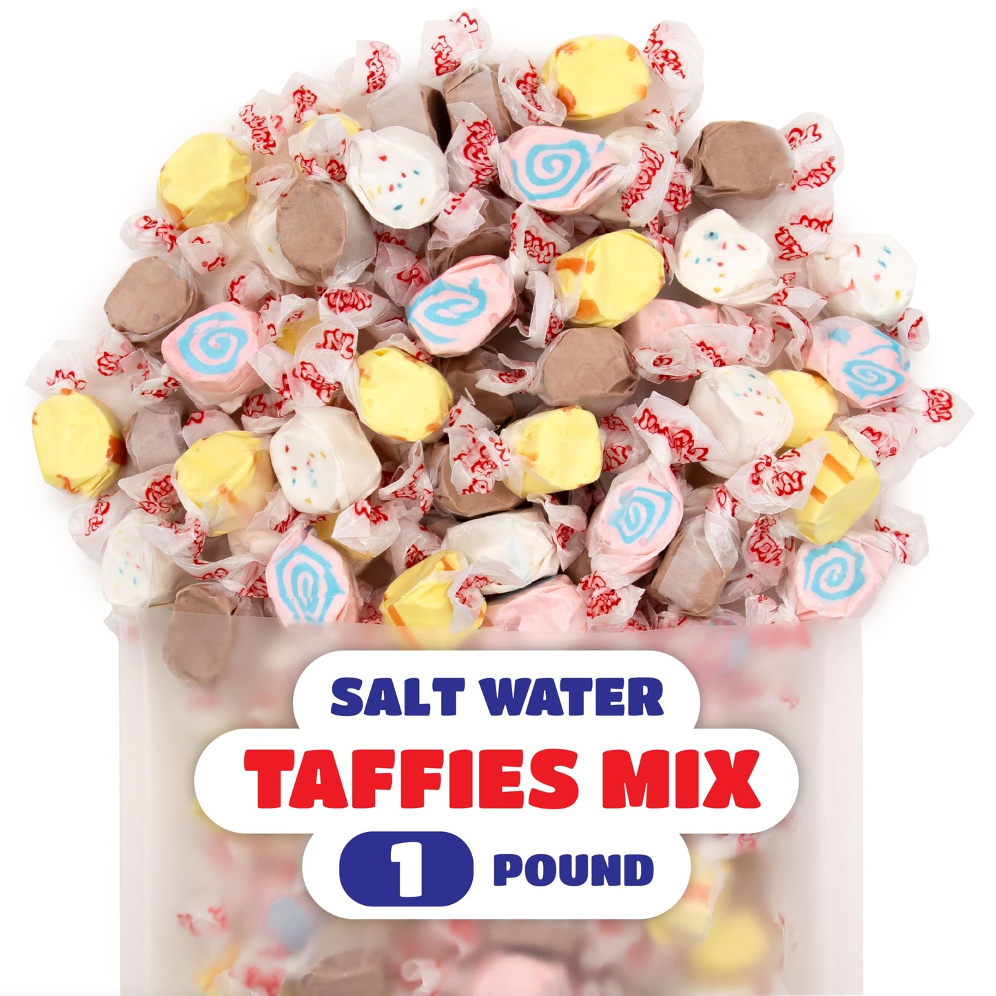 CRAZYOUTLET Salt Water Taffy Candy Mix - Assorted Flavors - 1 Pound Bag - Individually Wrapped Chewy Candy