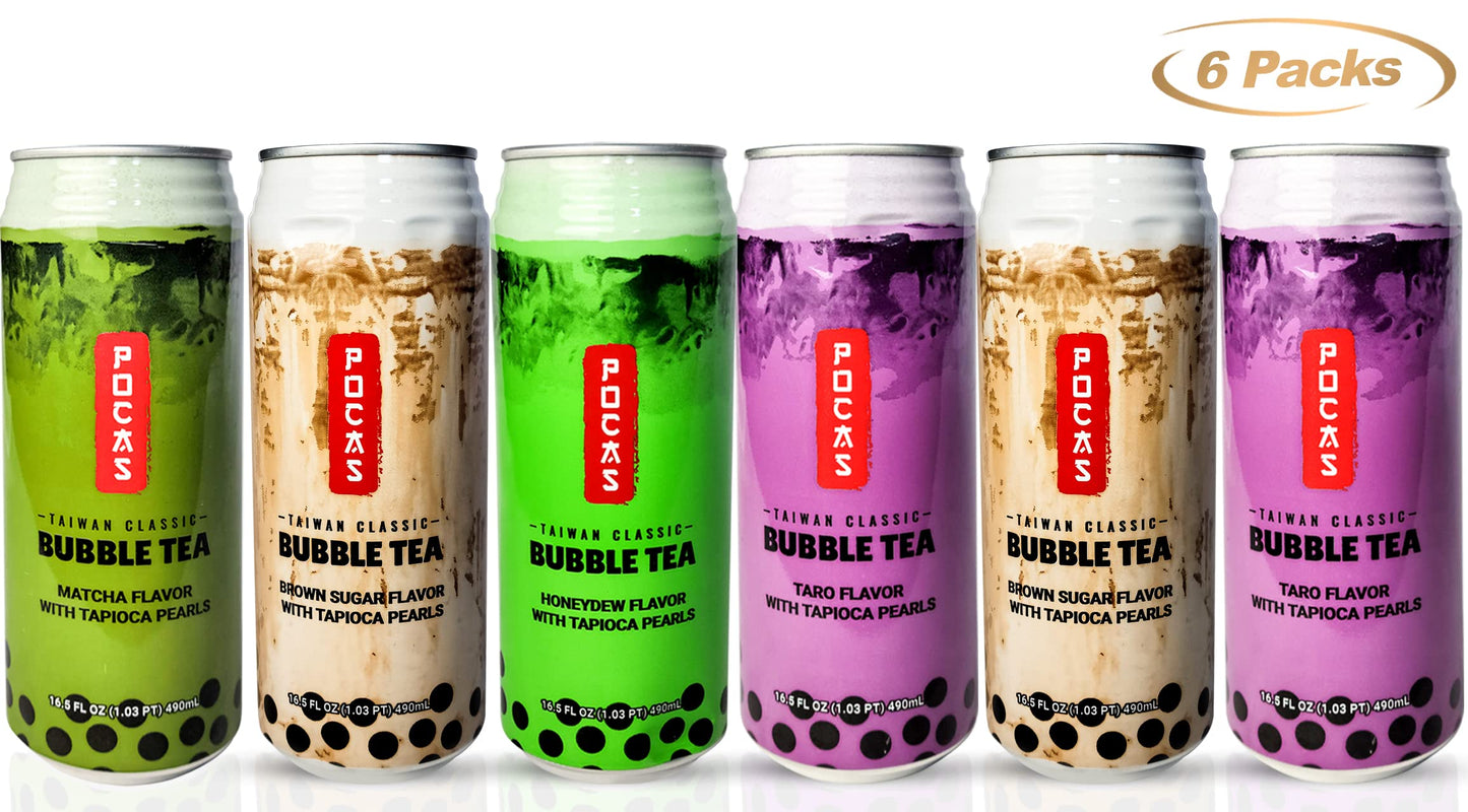 Pocas Bubble Tea, Classic Taiwan Style Milk Tea With Tapioca Pearls. Ready To Serve Boba Tea, World’S Best Tasting Boba Tea.16.5Fl Oz (Variety Pack, 6)