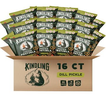Kindling Protein Pretzels - Dill Pickle | Protein-Packed Snack Size Bags | Kosher | 8g Protein Per Serving | Only 1-2g of Total 