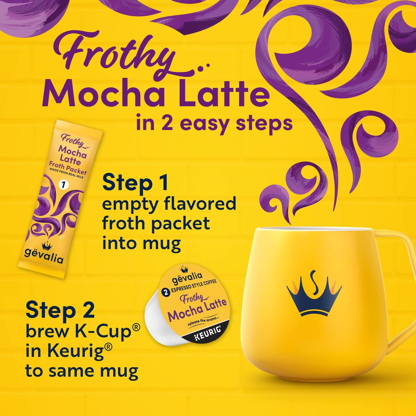 Gevalia Frothy 2-Step Mocha Latte Espresso K-Cup Coffee Pods & Froth Packets Kit, 6 Count (Pack Of 6)
