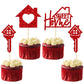 Gyufise Cupcake Toppers - 24 Pack Sweet Home Theme Decorations, Red, Paper