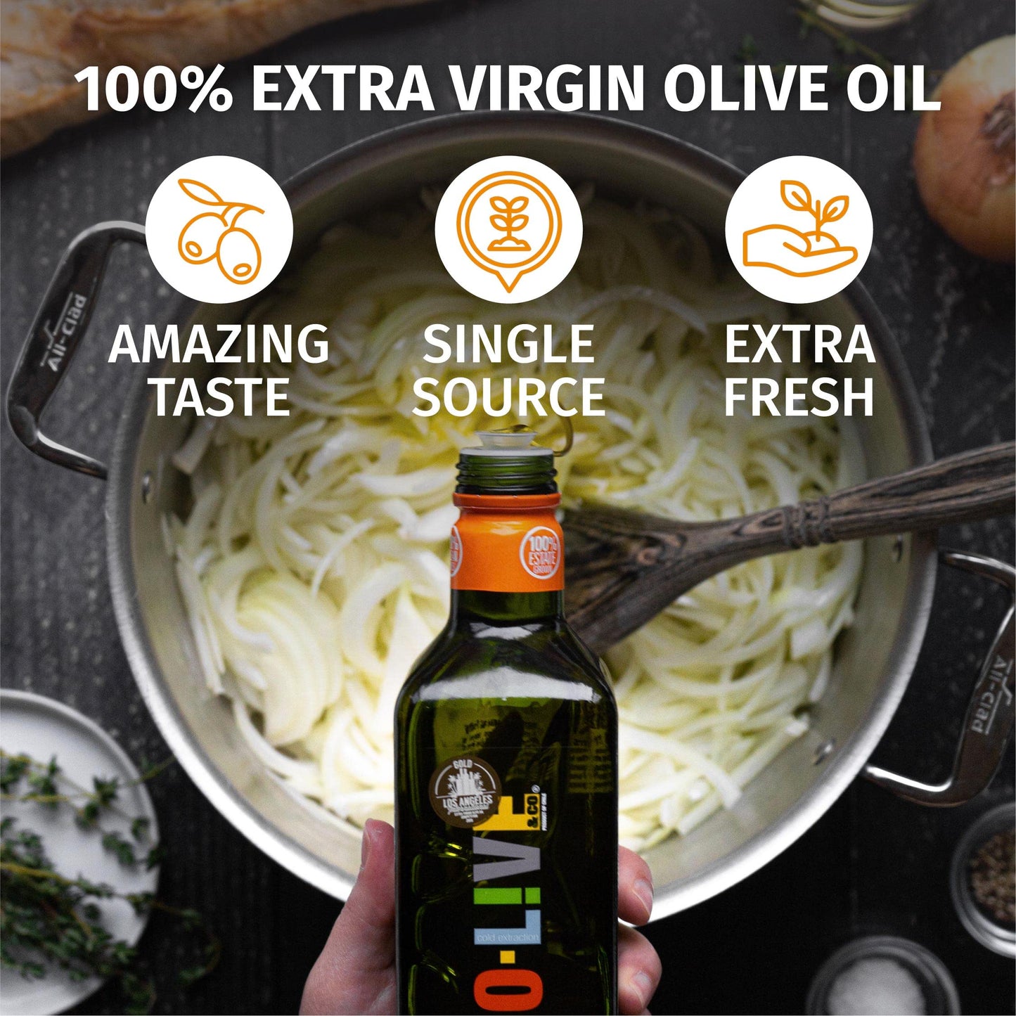 O-Live & Co. Extra Virgin Olive Oil - First Cold-Pressed, Mild & Fruity - 25 Fl Oz (Pack of 1) - NON-GMO, Kosher, Gluten Free