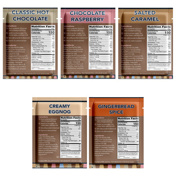 Double Donut Coffee Flavored Hot Chocolate Packets Variety Pack 18 Count Includes Classic  White Chocolate  Chocolate Raspberry  Salted Caramel  Pumpkin  French Vanilla & Peppermint