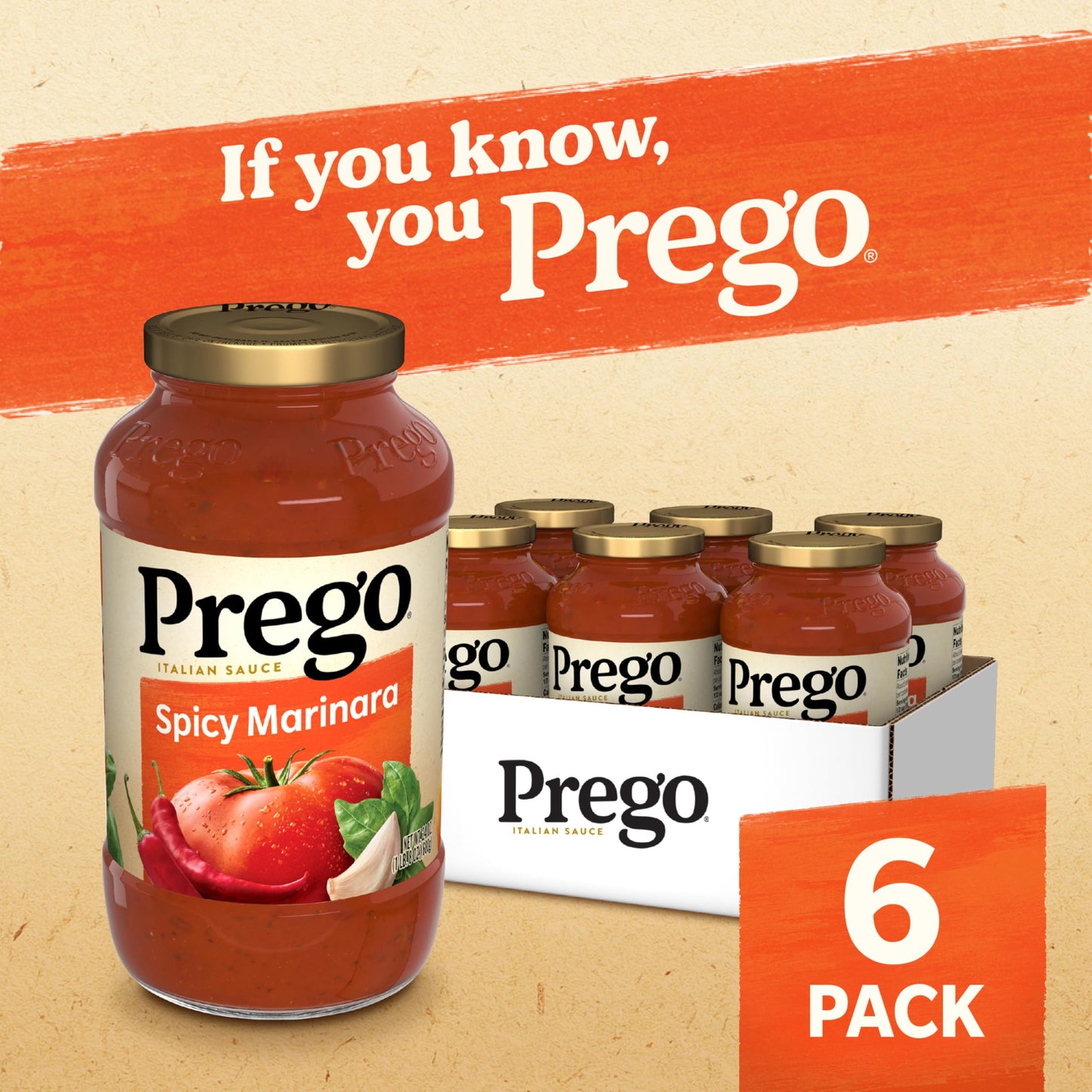 Prego Spicy Marinara Pasta Sauce, 24 Oz Jar (Pack Of 6)