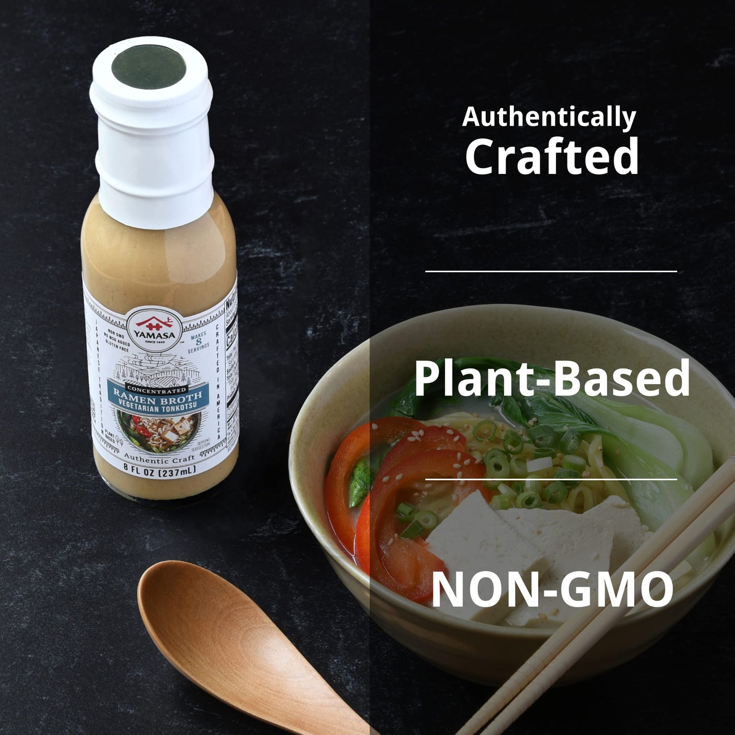 Yamasa, Artisanal Vegetarian Tonkotsu Ramen Broth Concentrate, Serves 8 Bowls, Gluten Free, No MSG Added, No-GMO, Japanese Tradi