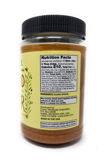 Kirkland Signature Organic Creamy Almond Butter, 27 Ounce, Pack of One