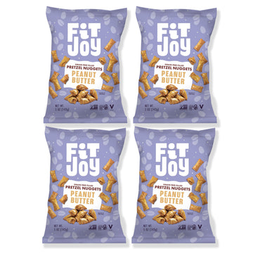 FitJoy Peanut Butter Filled Pretzel Nuggets (4 Pack  5 Oz) - Gluten  Dairy & Corn Free Peanut Butter Snacks - Grain Free Cassava & Chickpea Flour Pretzel Snack - Flavored Pretzels for Mom  Children