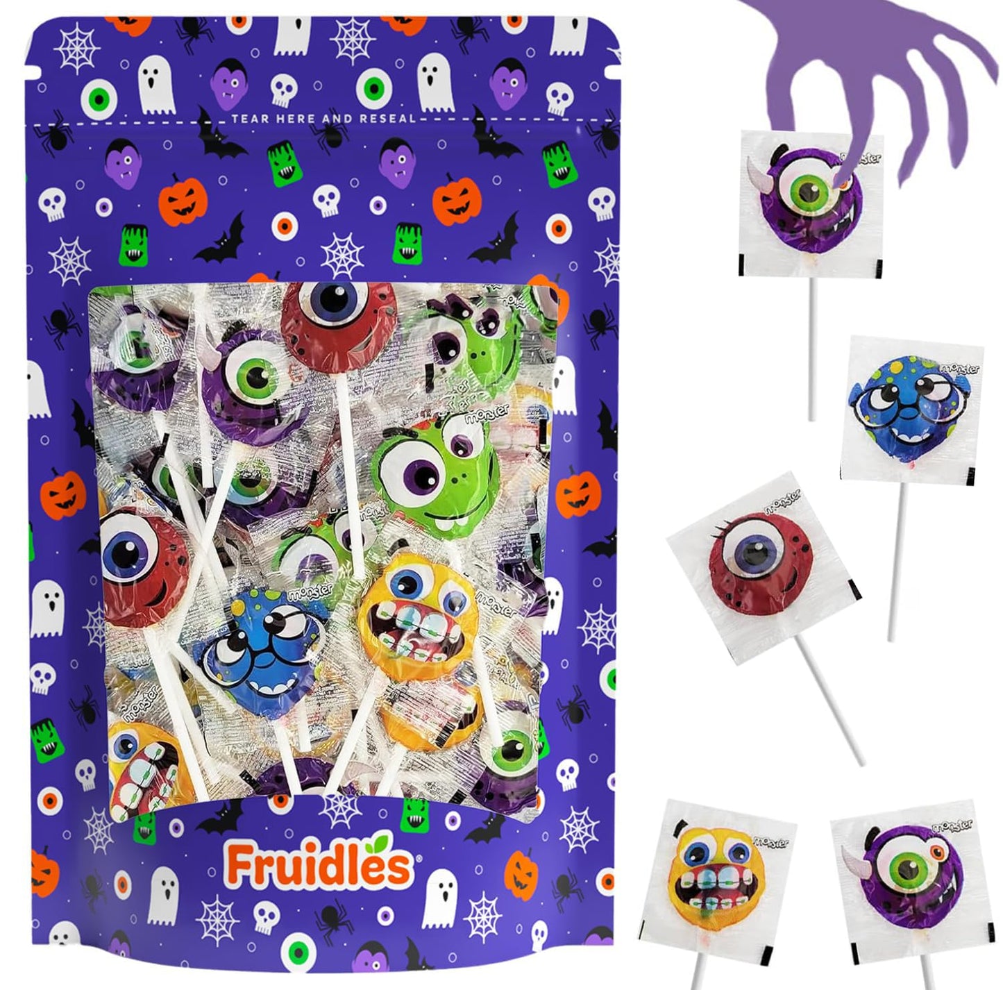 Fruidles Halloween Monster Lollipop, Variety Candy Suckers, Individually Wrapped, 2 Pounds