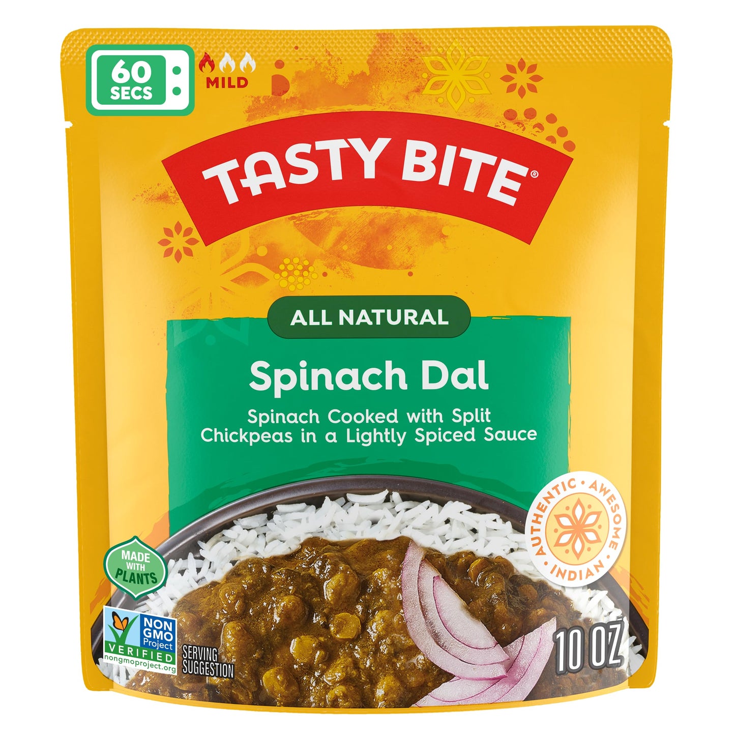 Tasty Bite Spinach Dal, Ready To Eat, 10 Ounce, Pack Of 6, Microwavable With Spinach & Lightly Spiced Sauce, Vegan