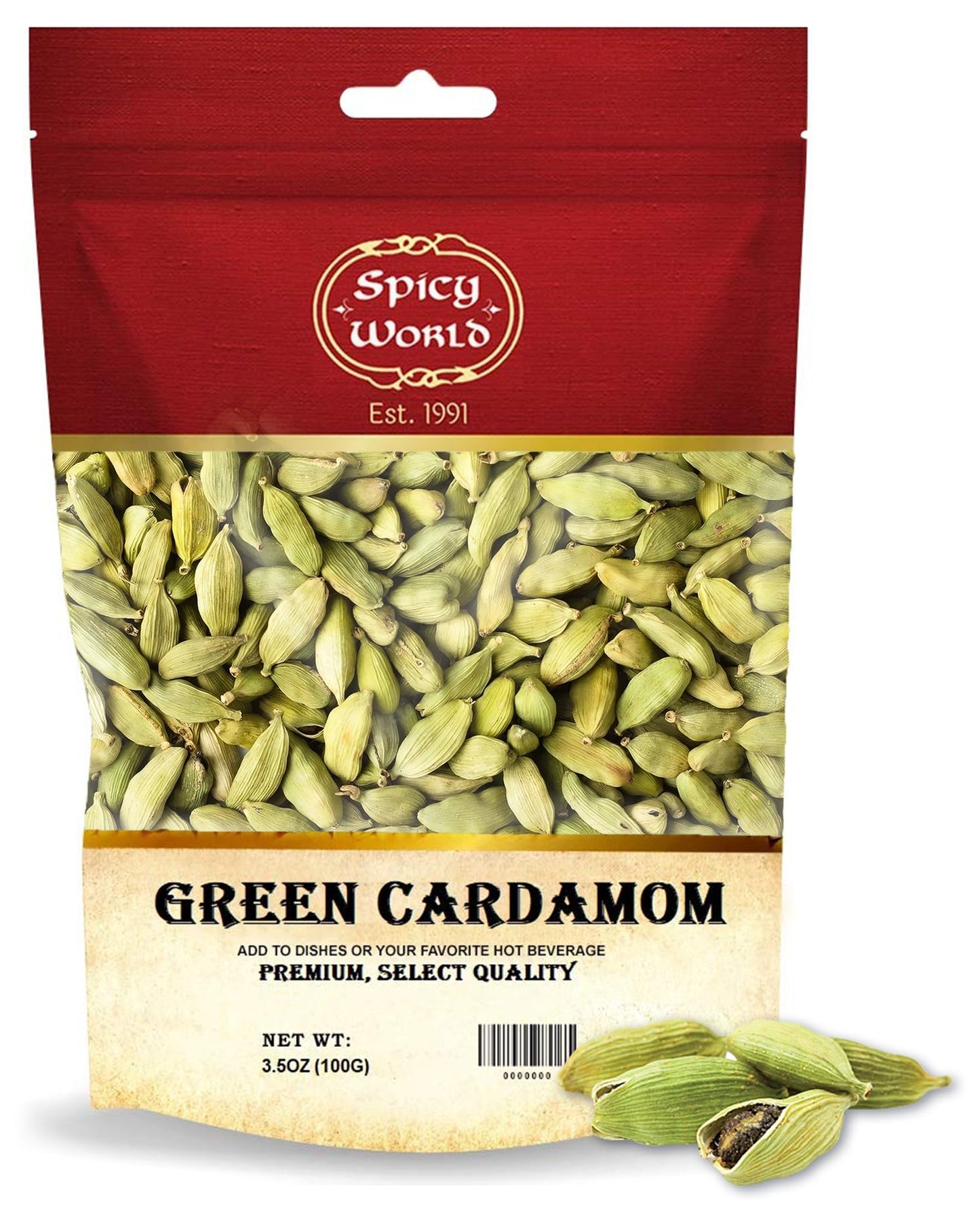 Spicy World Green Cardamom Pods 3.5 Oz - As Seen On Tik Tok - Premium Quality Whole Green Cardamom Pods | Vegan | Large | Aromatic Cardamon