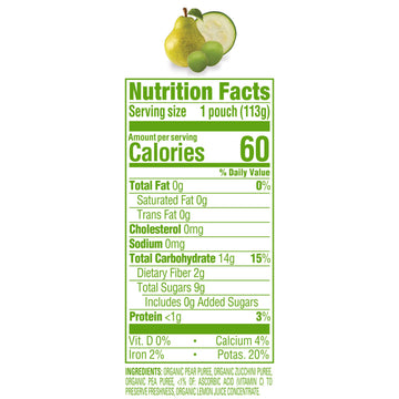 Happy Baby Organics Clearly Crafted Stage 2 Baby Food, Pears, Zucchini & Peas, 4 Ounce Pouch (Pack Of 16)