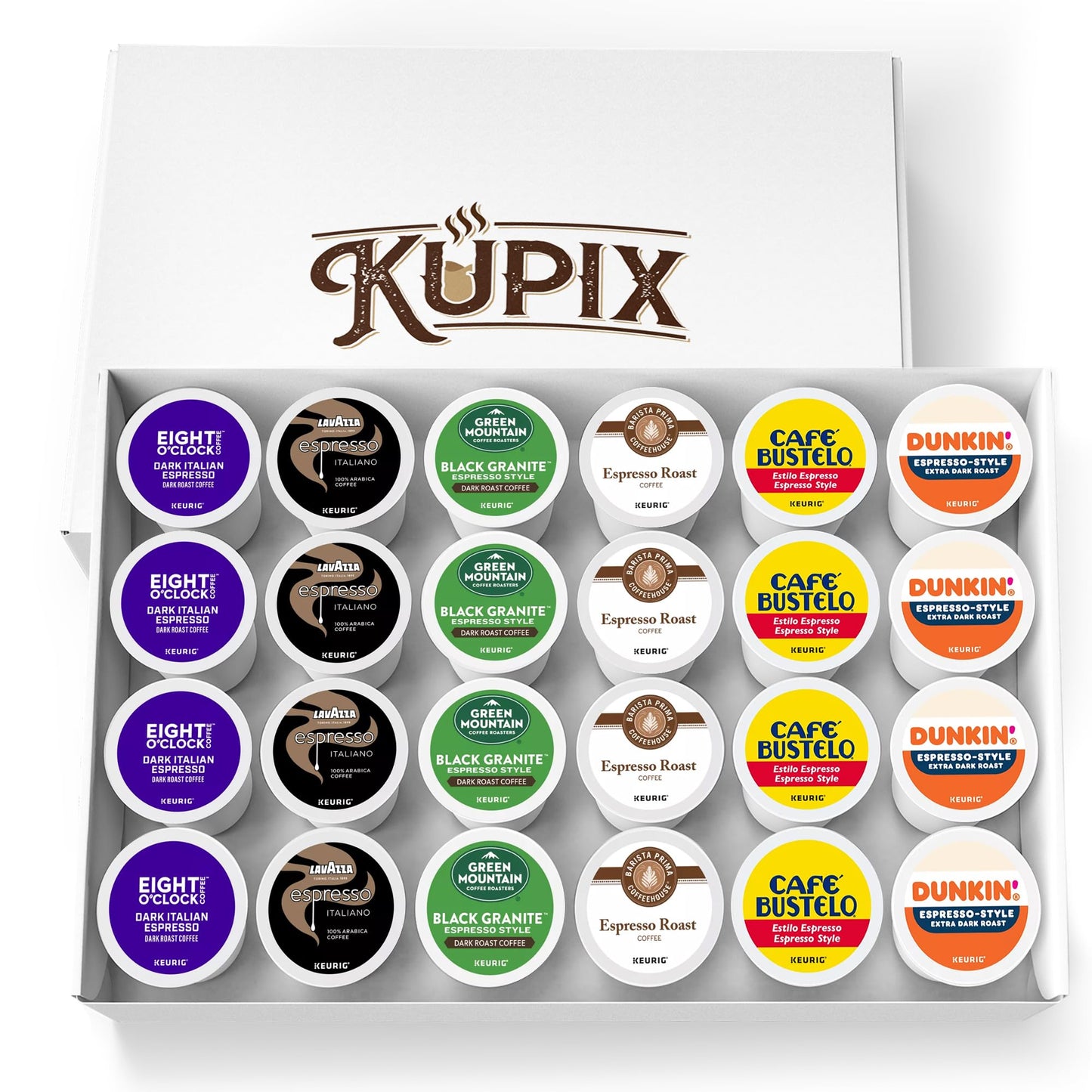 KUPIX Espresso Style Dark Roast K-Cup Pods Variety Pack - 24 Count for Keurig malt-inspired
