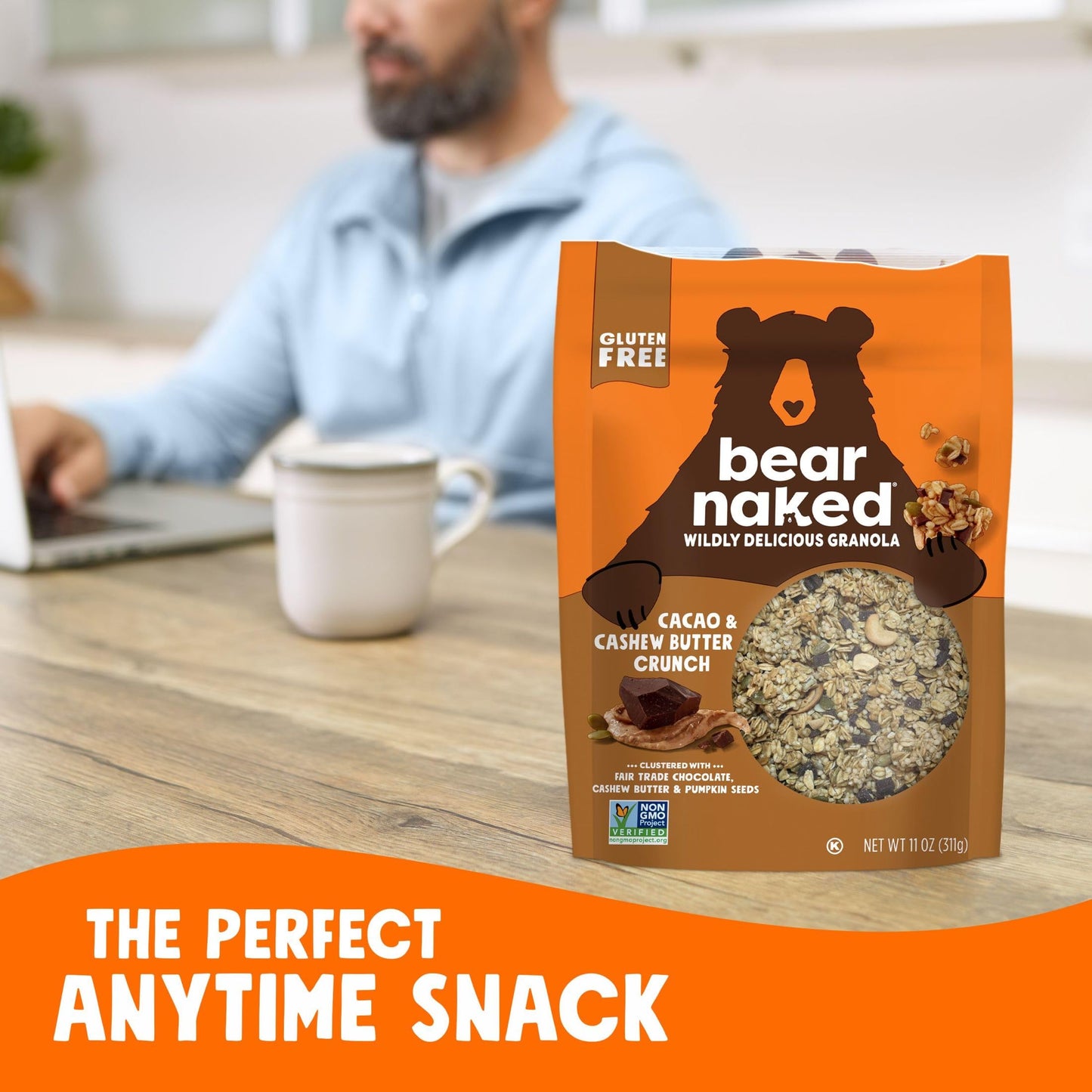 Bear Naked Granola Cereal, Whole Grain Granola, Breakfast Snacks, Cacao and Cashew Butter Crunch, 11oz Bag (1 Bag)