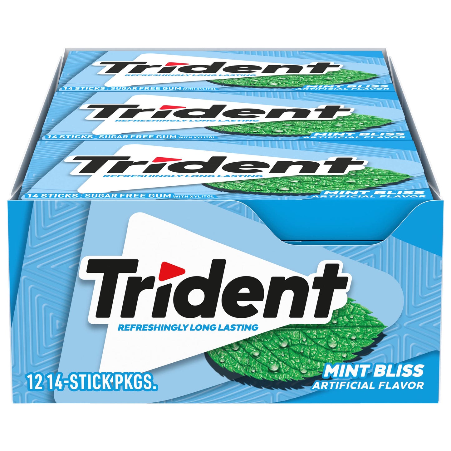 Trident Sugar-Free Chewing Gum, Mint Bliss Flavor, 14 Pieces per Pack, 12 Packs, Green, Model 12546011495