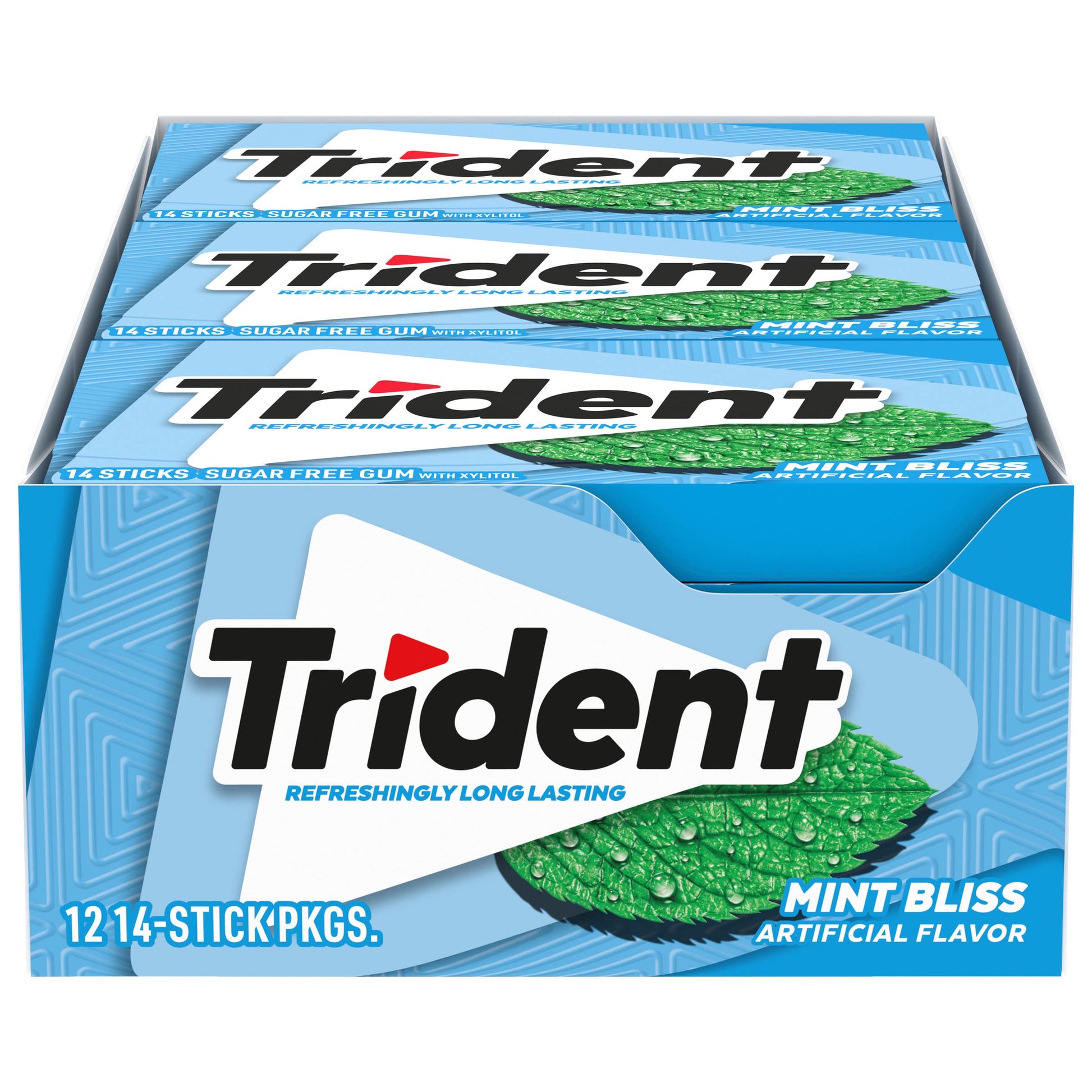 Trident Sugar-Free Chewing Gum, Mint Bliss Flavor, 14 Pieces per Pack, 12 Packs, Green, Model 12546011495