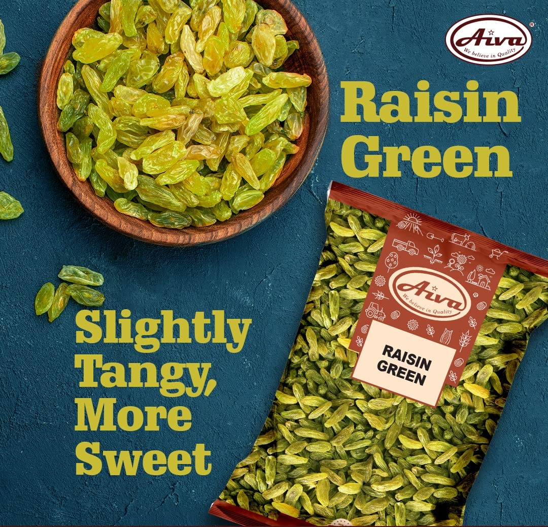 AIVA Green Raisins - Premium Seedless Dried Fruit for Snacking, Baking, 2 LB Bulk