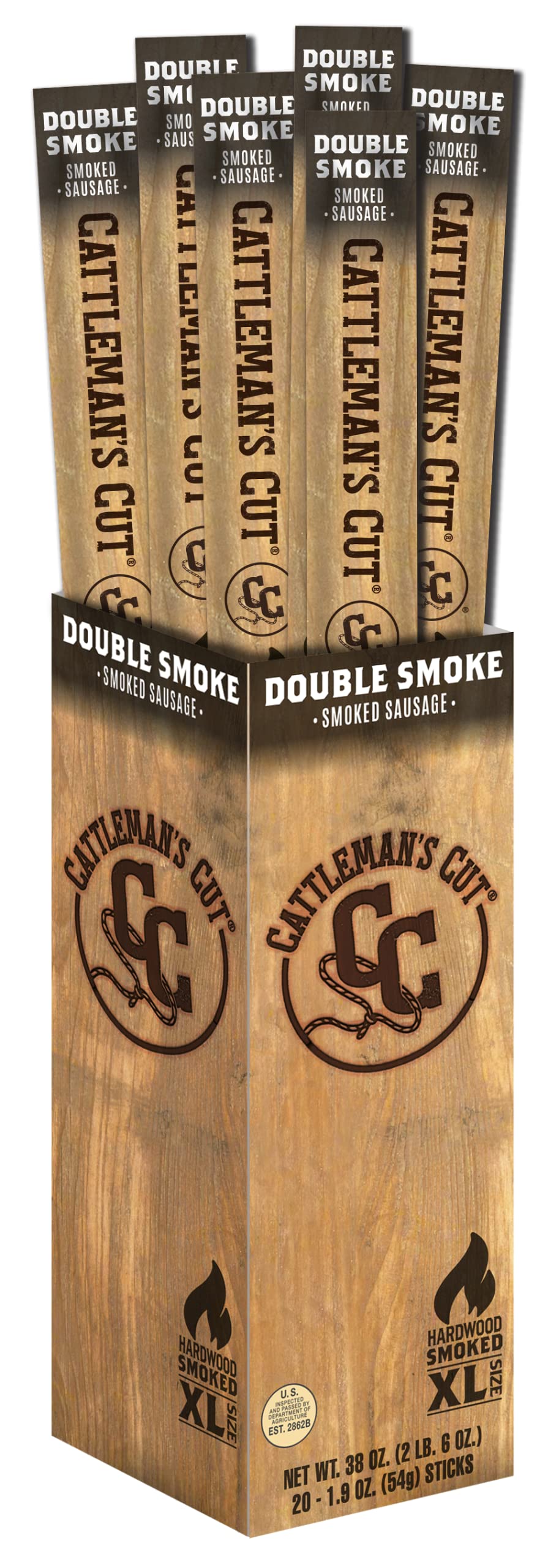 CATTLEMANS CUT Double Smoked Sausages, XL Size, 1.9 Ounce, Pack of 20