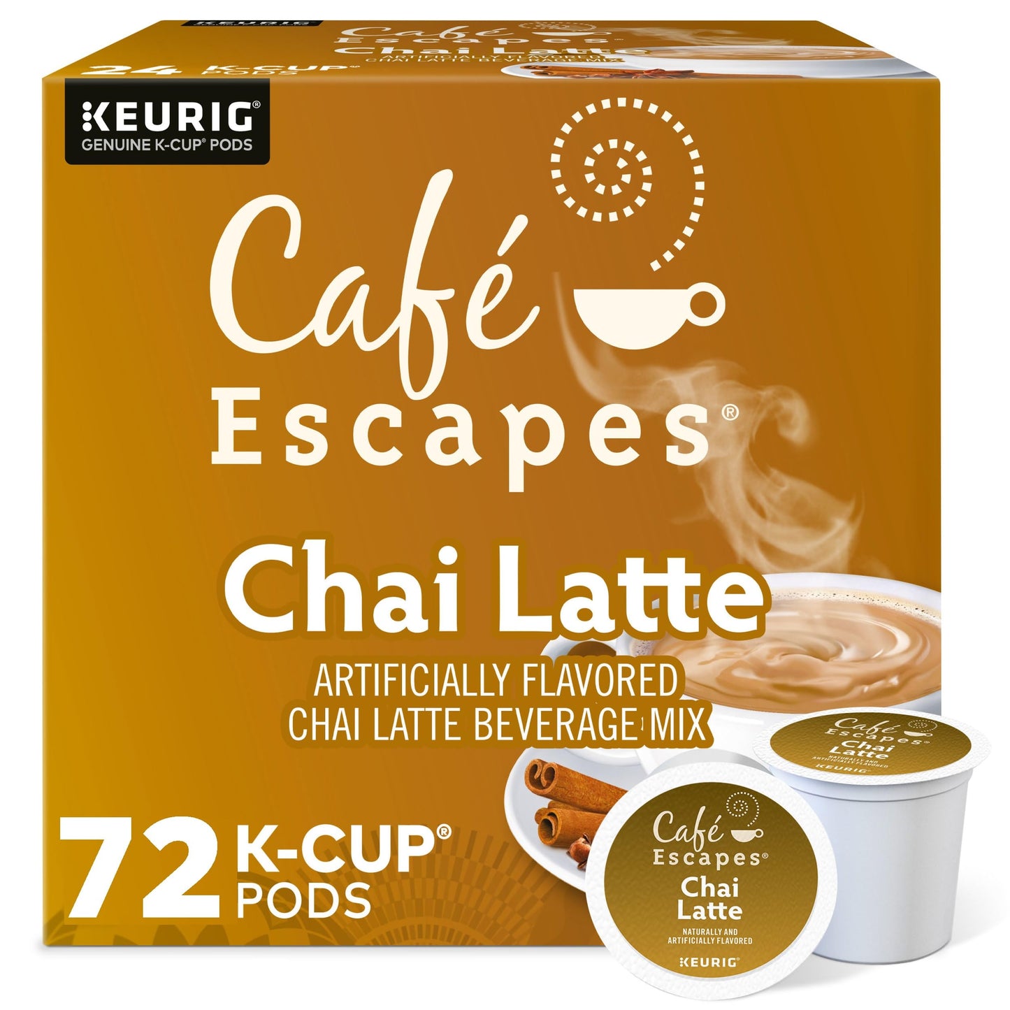 Café Escapes Chai Latte Tea Beverage Single-Serve K-Cup Pods 72 Count (3 Boxes of 24 Pods)