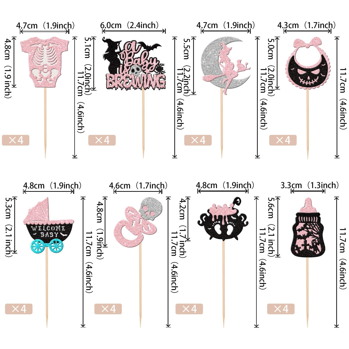 32 Pcs A Baby Is Brewing Halloween Cupcake Toppers Glitter Carriage Bottle Welcome Baby Shower Cupcake Picks For Halloween Theme