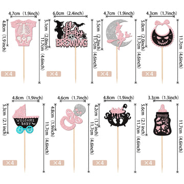 32 Pcs A Baby Is Brewing Halloween Cupcake Toppers Glitter Carriage Bottle Welcome Baby Shower Cupcake Picks For Halloween Theme