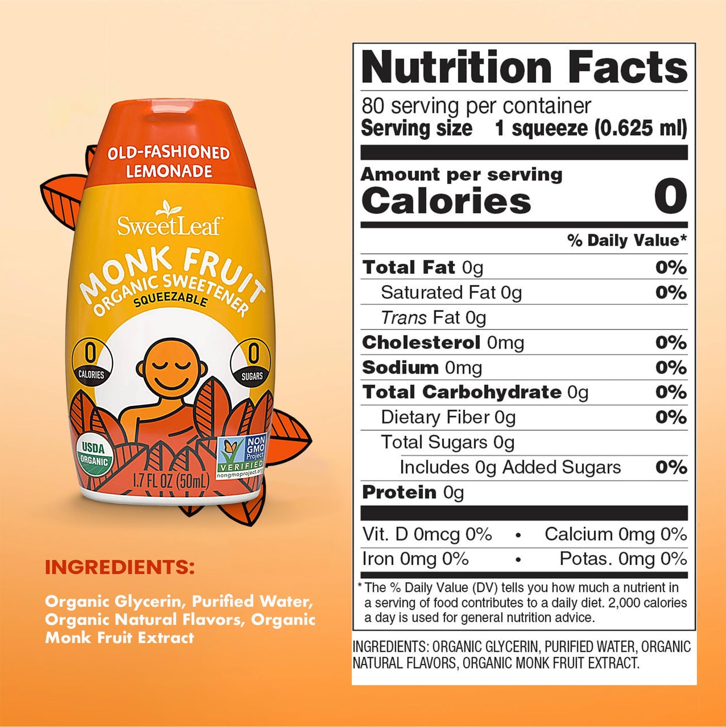 SweetLeaf Lemonade Liquid Monk Fruit - Monk Fruit Liquid Sweetener Drops, Organic Monk Fruit Extract, Zero Calorie Sweetener, Su