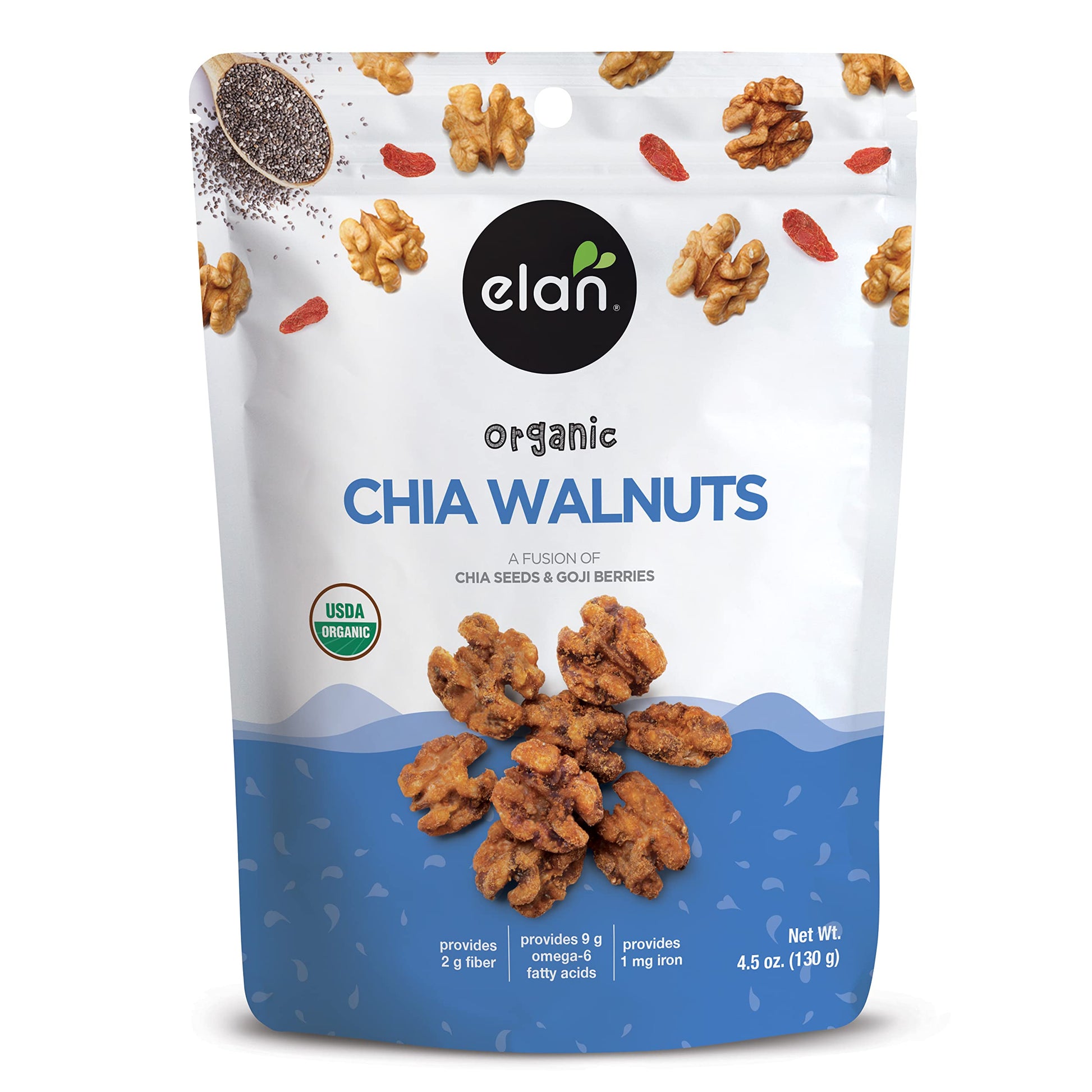 Elan Organic Chia Walnuts, Non-GMO, Gluten-Free, Vegan, 4.5 oz, Brown