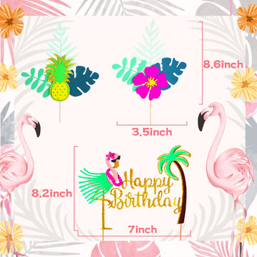 Laventy Set Of 3 Glitter Flamingo Happy Birthday Cake Topper Flamingo Birthday Supplies Tropical Hawaiian Themed Party Supplies
