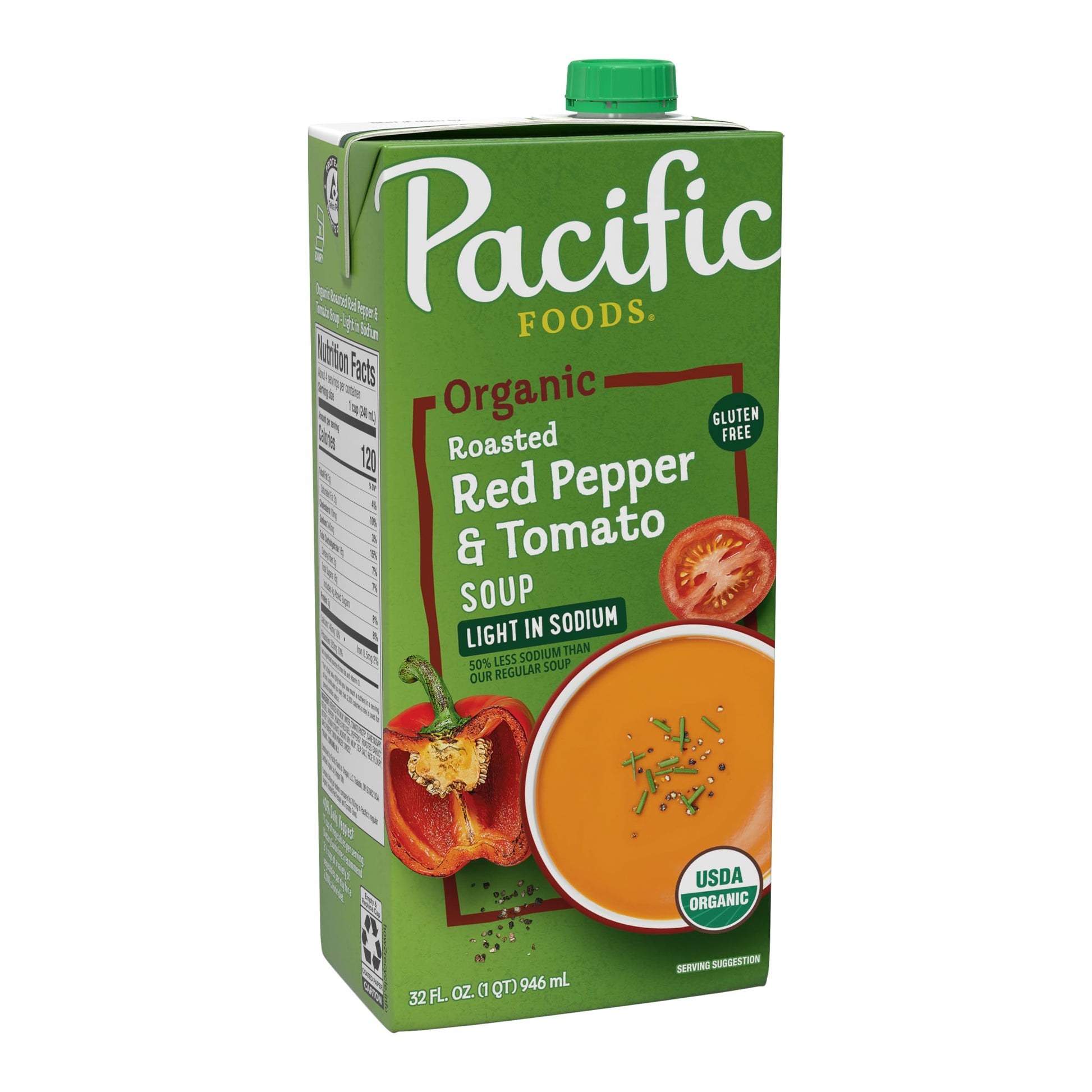 Pacific Foods Organic Creamy Roasted Red Pepper & Tomato Soup, Light Sodium, 32oz