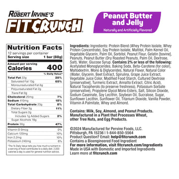 Fitcrunch Full Size Protein Bars, 6-Layer Baked Bar, 2G Of Sugar, Gluten Free & Soft Cake Core (12 Bars, Peanut Butter And Jelly