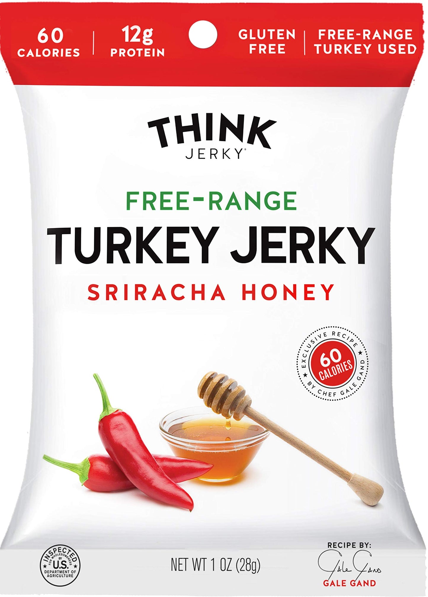 Think Jerky Sriracha Honey Turkey Jerky, Gluten Free, Low Calorie, 1 oz Bags, 8 Pack