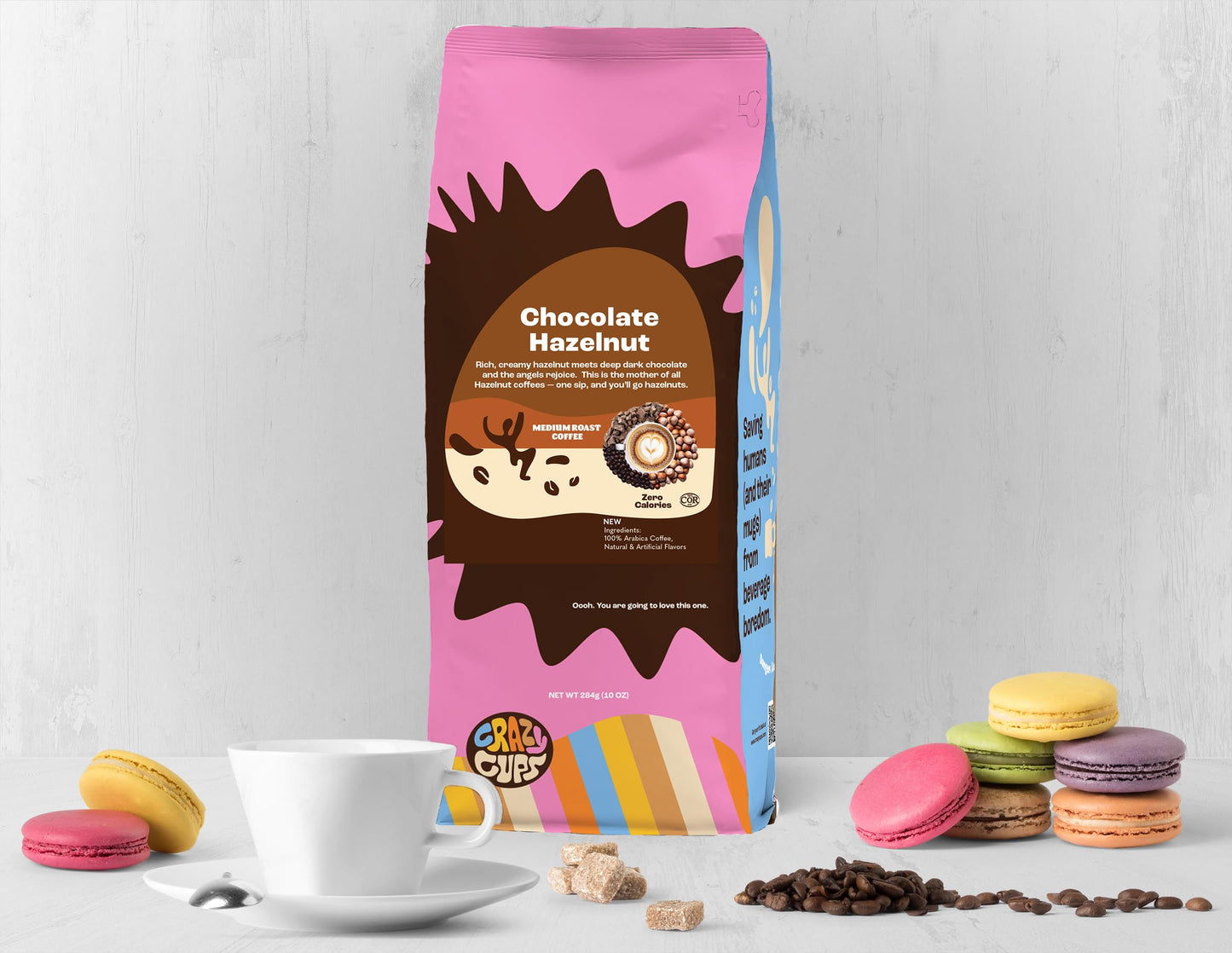 Crazy Cups Chocolate Hazelnut Ground Coffee, Medium Roast, 10 oz Bags, Pack of 3