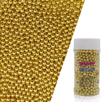 Edible Super Gold Pearl Sugar Sprinkles Candy 4mm Mini Pearls Cake Decorations Cupcake Toppers Cookie Decorating Perfect for Wed
