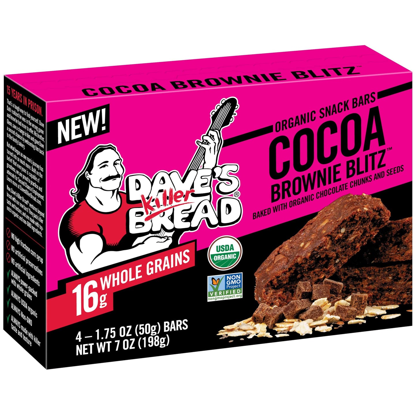 Dave'S Killer Bread Cocoa Brownie Blitz Organic Snack Bars, 4 Individually Wrapped Snack Bars (Pack Of 1)