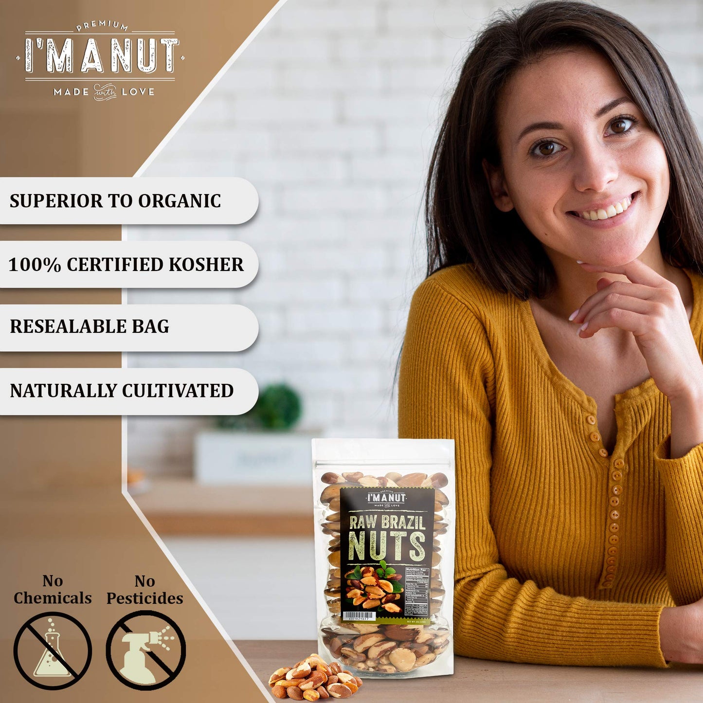Im A Nut Brazil Nuts, Raw, Non-GMO, Gluten-Free, 32oz (2 lb) Resealable Bag