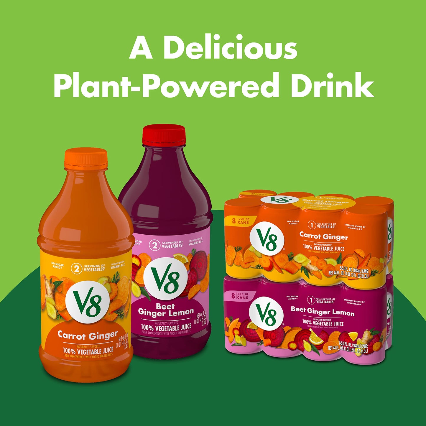 V8 Beet Ginger Lemon 100% Vegetable Juice, Naturally Flavored Vegetable Juice From Concentrate, 46 FL OZ Bottle (Pack of 6)