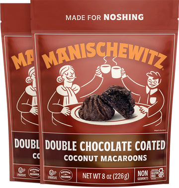 Manishewitz, Double Chocolate Coated Coconut Macaroons 8oz (2 Pack) Resealable Bag, Dairy Free, Gluten Free, Kosher (including P
