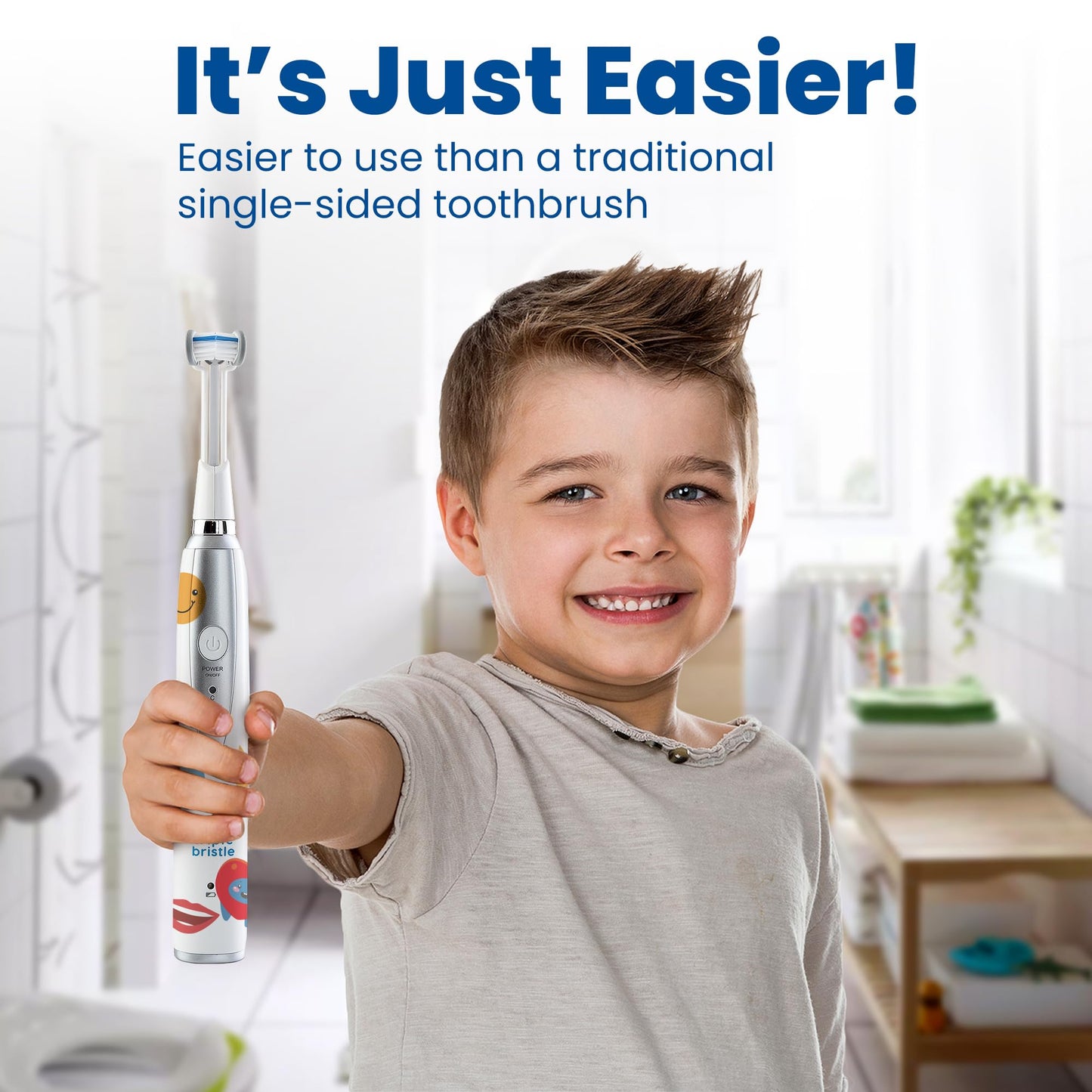 Triple Bristle Kids Sonic Toothbrush  1 Pack  3-Sided Brushing To Clean Teeth And Gums  Dentist Created & Approved  Fun Sticker