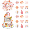 63 PCS Edible Hippie Party Cupcake Toppers Peace Sign Hand Butterfly Two Groovy Cupcake Picks Dasiy 60s Retro Boho Cake Decorati