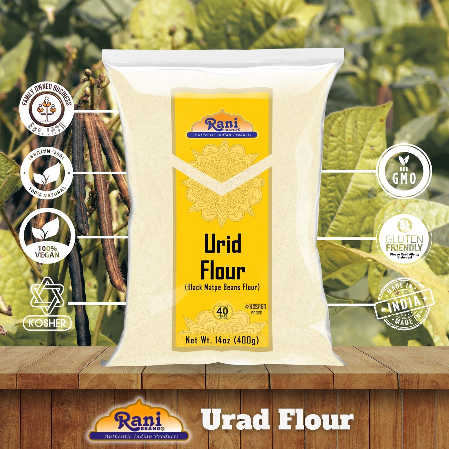 Rani Urid/Urad Flour (Black Matpe Beans Flour) 14Oz (400G) ~ All Natural | Vegan | Gluten Friendly | Non-Gmo | Kosher | Indian O