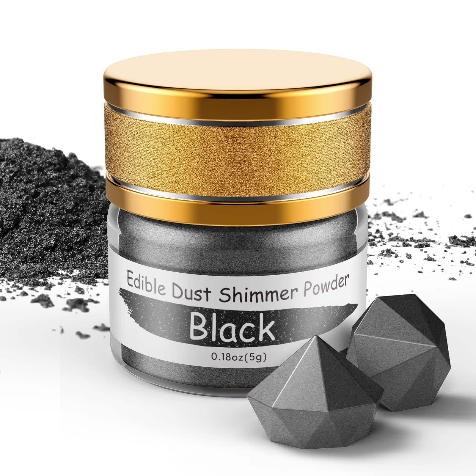 Jelife Black Edible Luster Dust - 5 Grams Food Grade Cake Dust Shimmer Powdered, Edible Metallic Powder Food Coloring for Cake D