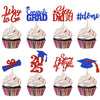 32Pcs Graduation Cupcake Toppers 2025 Red and Blue, Class of 2025 Cupcake Toppers Graduation 2025 Food Picks for 2025 Party Cake