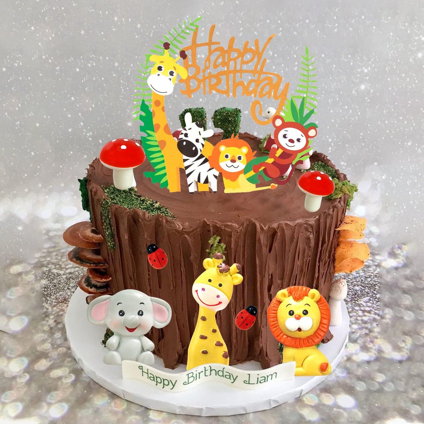 19Pcs Safari Jungle Wild Animals Cake Toppers Mushroom Cake Toppers Spring Insect Cake Toppers With Animal Toys Happy Birthday T