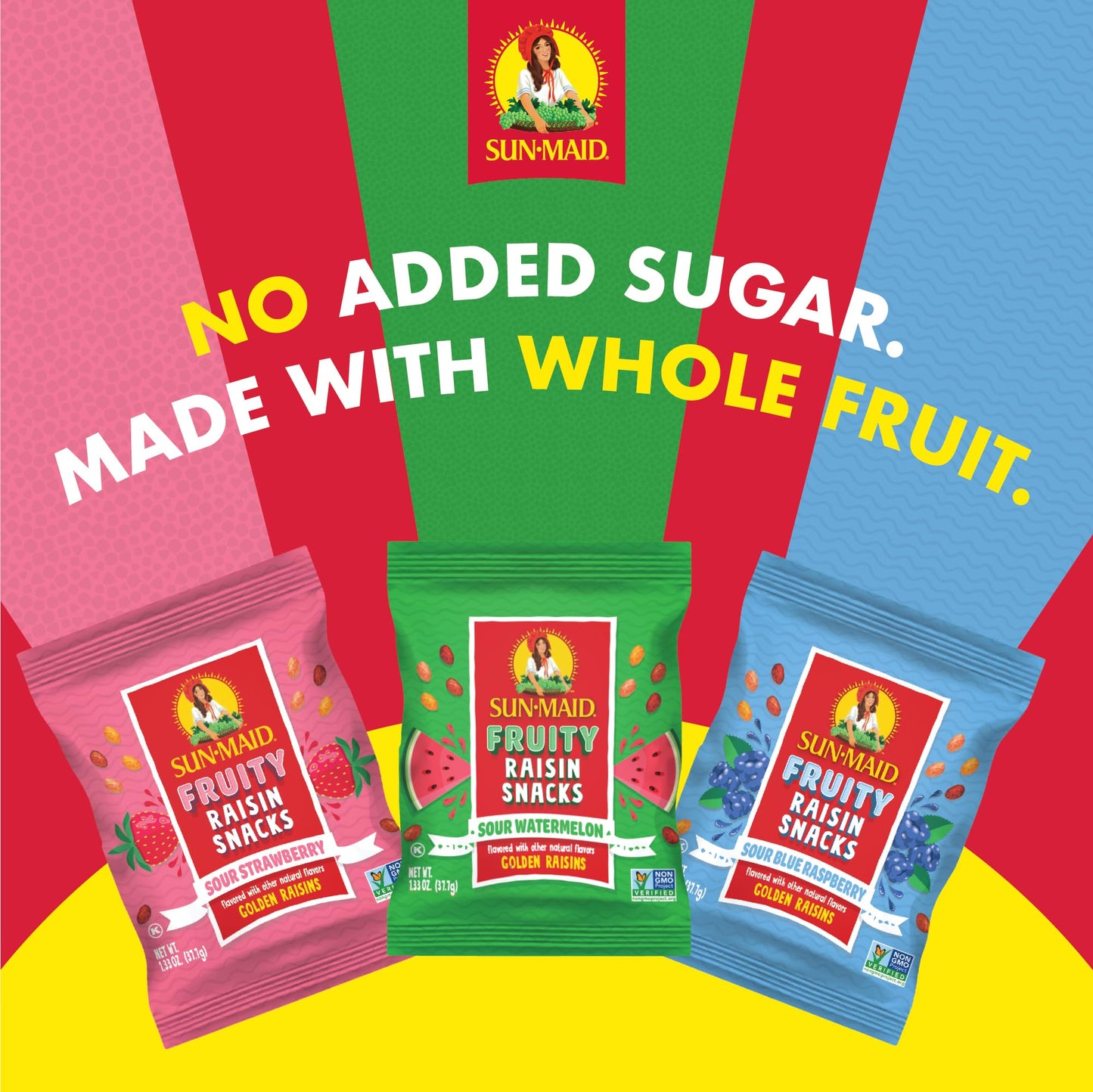 Sun-Maid Fruity Raisin Snack Variety Pack - Sour Strawberry, Watermelon & Blue Raspberry - 24 Pack (1.33 oz Pouches)