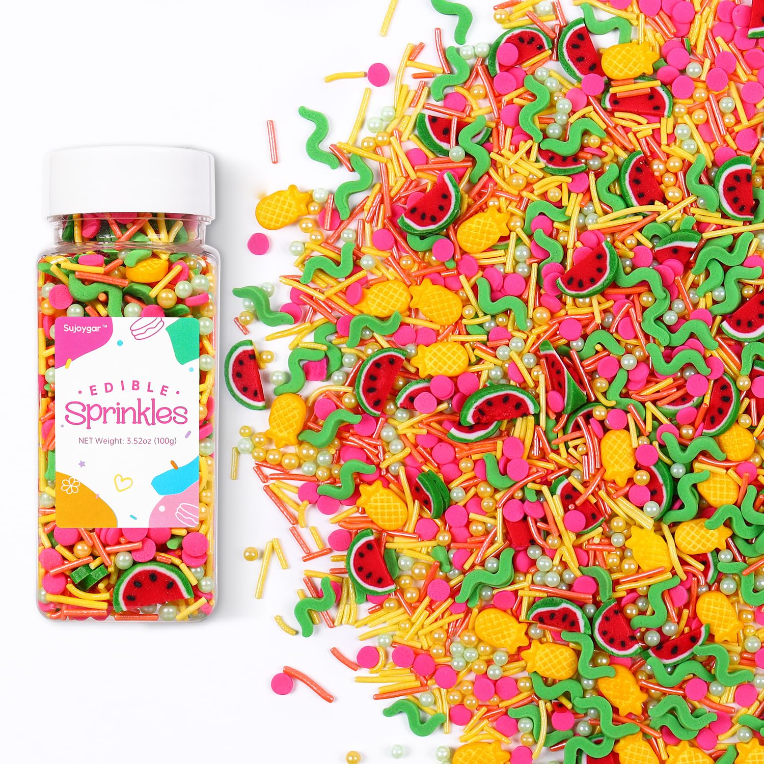 Summer Sprinkles Mix | Sprinkles for Cake Decorating | Watermelon Pineapple | Cupcake Toppers | Ice Cream | Cookie | Fancy Candy