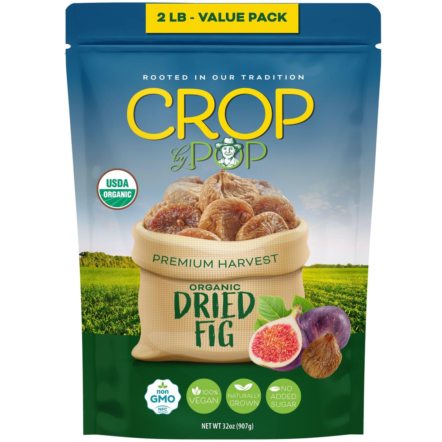 CROP BY POP - Organic Sun-Dried Turkish Smyrna White Figs (Higos, Anjeer) - No Sugar Added, Unsulphured (32oz, 2 LB) Sweet Healt