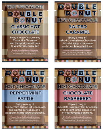 Double Donut Coffee Flavored Hot Chocolate Packets - Gourmet Cocoa Mix Variety Pack, 32 Count, Includes Classic & Seasonal Flavors, Brown