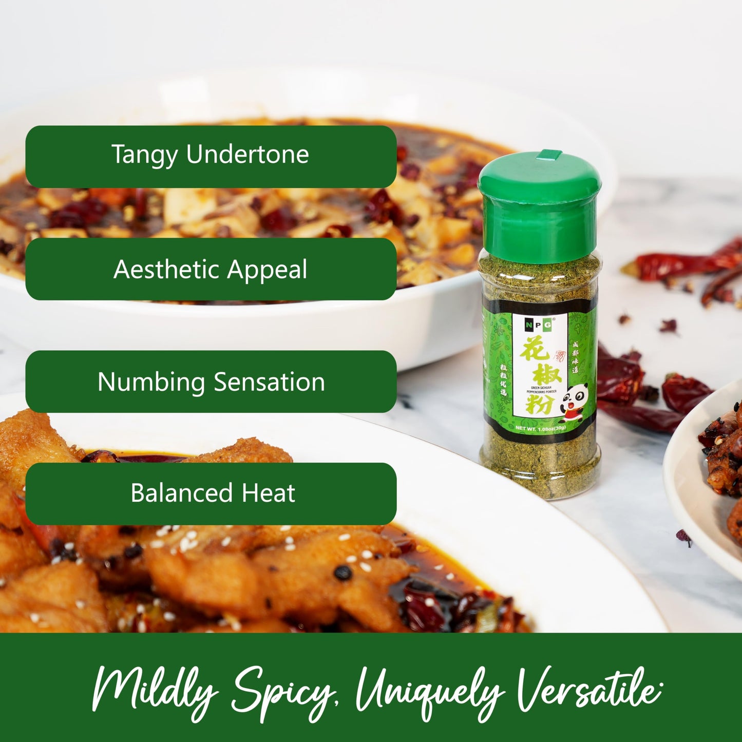 Natural Plus Green Premium Szechuan Green Peppercorns Powder, 1.08 Oz, Ideal for Kung Pao Chicken and Mapo Tofu